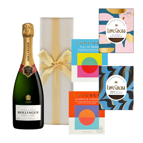 Bollinger Special Cuvée Champagne in White Gift Box with Artisan Chocolate - The Fulham Wine Company