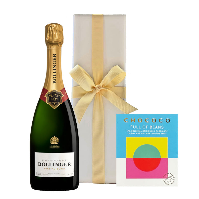 Bollinger Special Cuvée Champagne in White Gift Box with Artisan Chocolate - The Fulham Wine Company