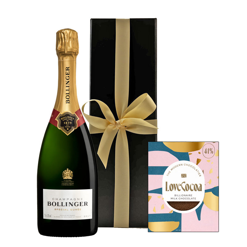 Bollinger Special Cuvée Champagne in Black Gift Box with Artisan Chocolate - The Fulham Wine Company