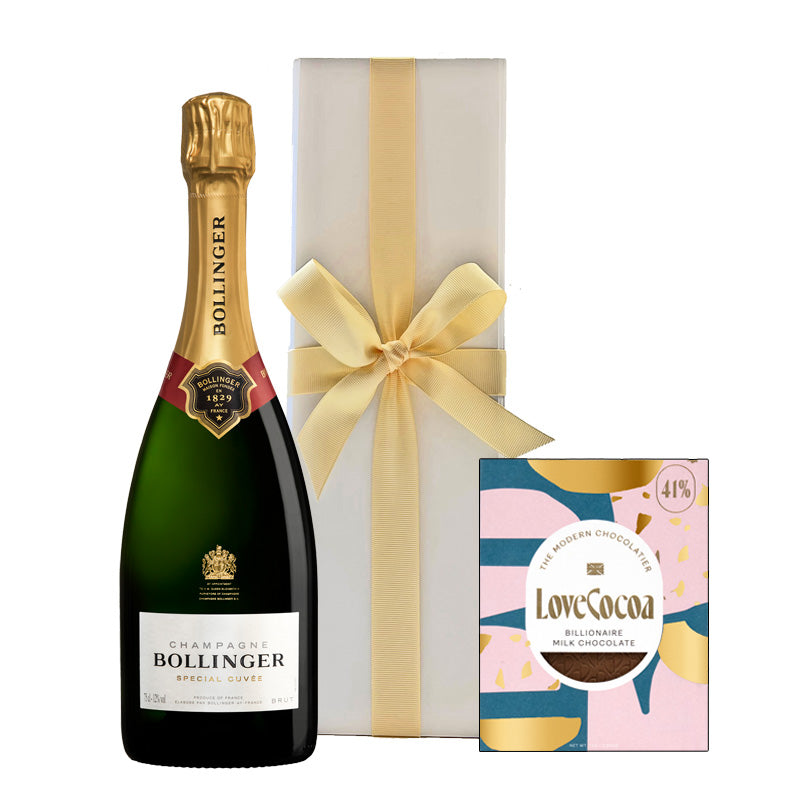 Bollinger Special Cuvée Champagne in White Gift Box with Artisan Chocolate - The Fulham Wine Company