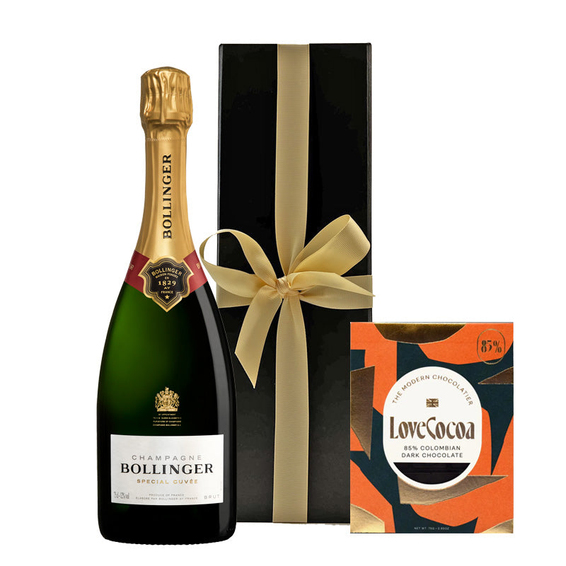 Bollinger Special Cuvée Champagne in Black Gift Box with Artisan Chocolate - The Fulham Wine Company