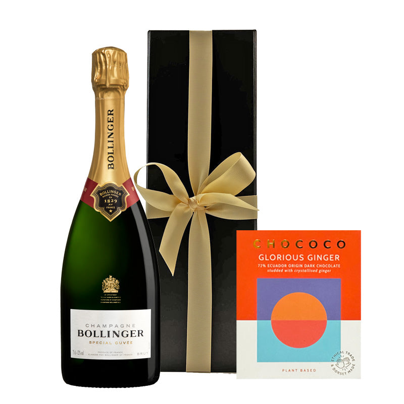 Bollinger Special Cuvée Champagne in Black Gift Box with Artisan Chocolate - The Fulham Wine Company