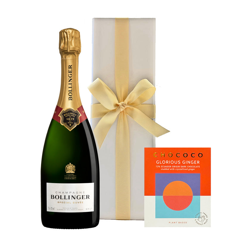 Bollinger Special Cuvée Champagne in White Gift Box with Artisan Chocolate - The Fulham Wine Company