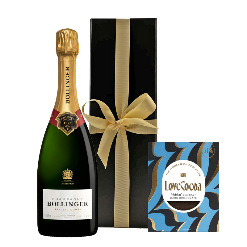 Bollinger Special Cuvée Champagne in Black Gift Box with Artisan Chocolate - The Fulham Wine Company