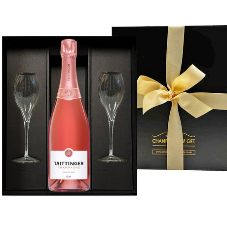 Taittinger Prestige Rosé Champagne with Flutes in Gift Box - The Fulham Wine Company