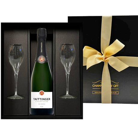 Taittinger Brut Réserve Champagne with Flutes in Gift Box - The Fulham Wine Company