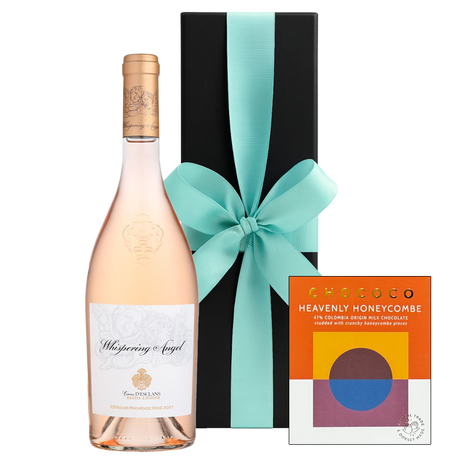 Whispering Angel in Black Gift Box – with Heavenly Honeycombe Chocolate Bar - The Fulham Wine Company